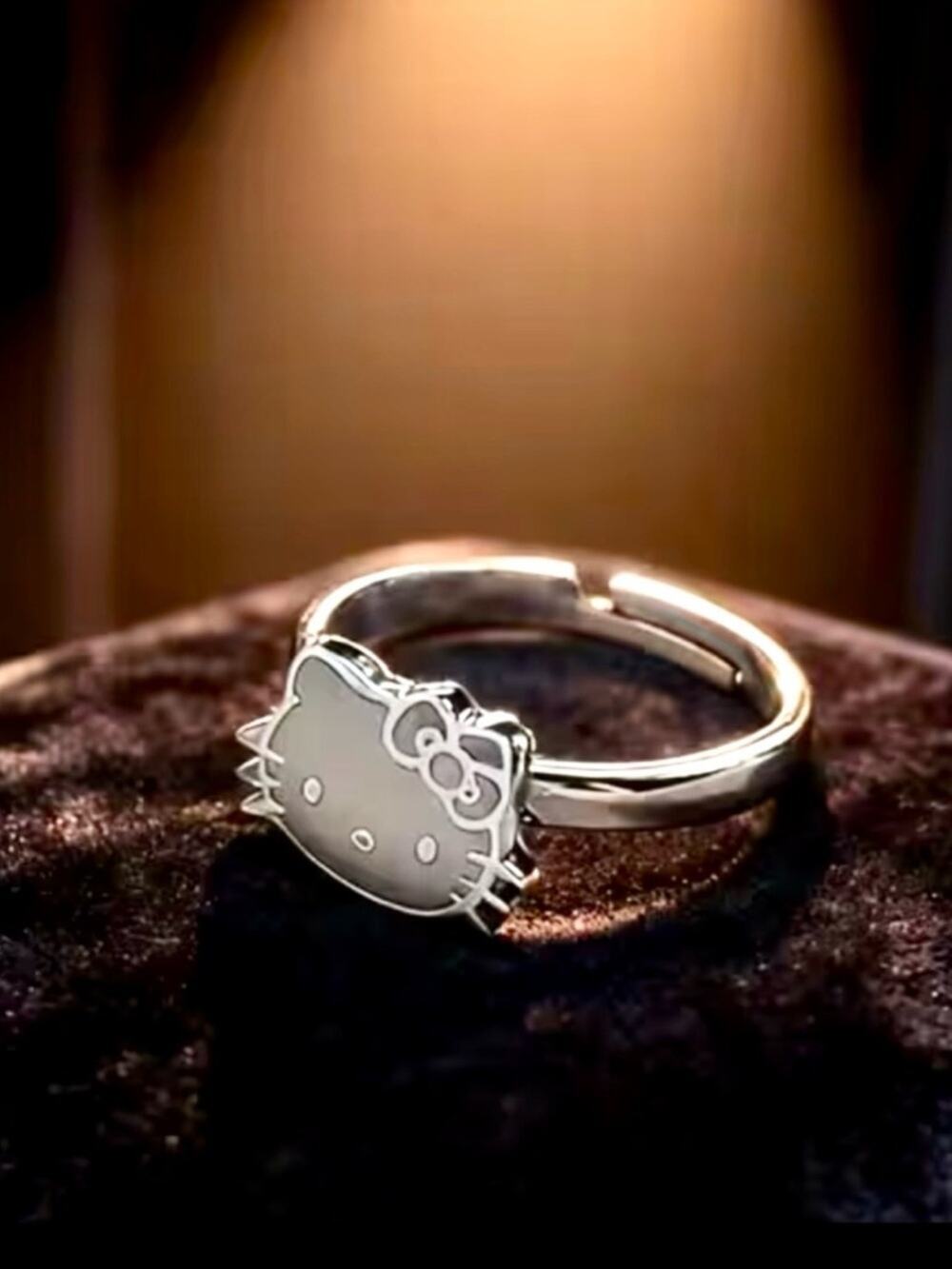 Stainless Steel Silver Hello Kitty Ring Adjustable Waterproof Gift
